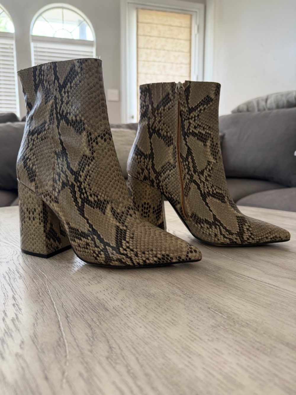 Alias Mae Snake-Print Pointed Toe Block Heel Ankle Boots